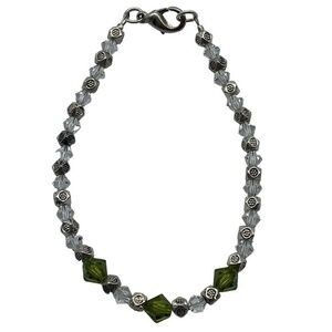 Swarovski Crystal Moss Green and Clear Bead Handmade Bracelet With Lobster Clasp